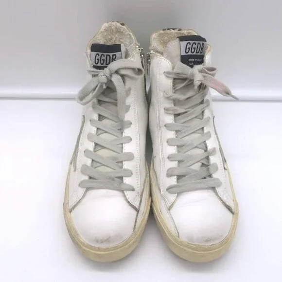 Golden Goose Francy Camo-Trim High Top Sneakers White Leather Size 36